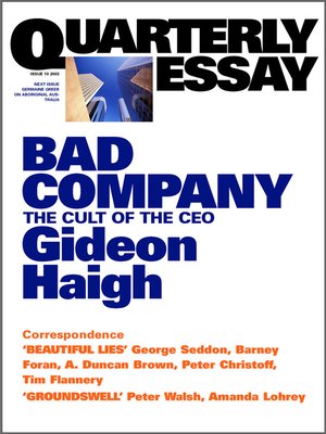 cover image of Quarterly Essay 10 Bad Company